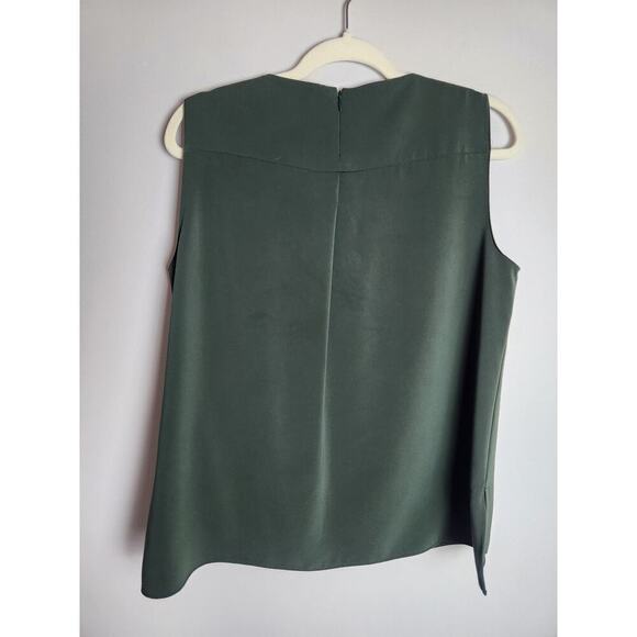Akris Punto Laser-Cut Chained Crepe Tank Top Sz 10 dark green designer Career - Picture 4 of 10